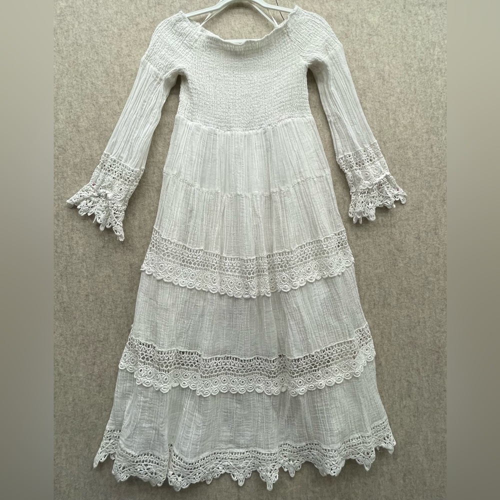 GUESS Amberlee White Lace Boho Off the Shoulder Maxi Wedding Dress L